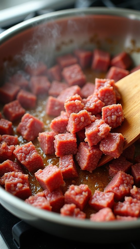 brown ground beef thoroughly