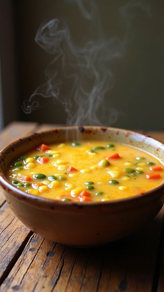 cheese topped vegetable soup