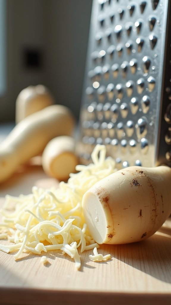 coarsely grate fresh parsnips