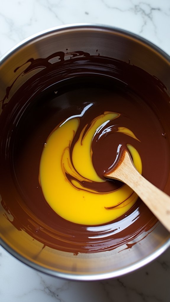 combine yolks and chocolate