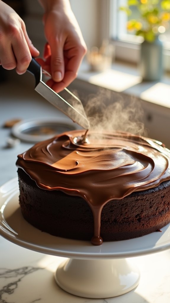 frost cake while warm