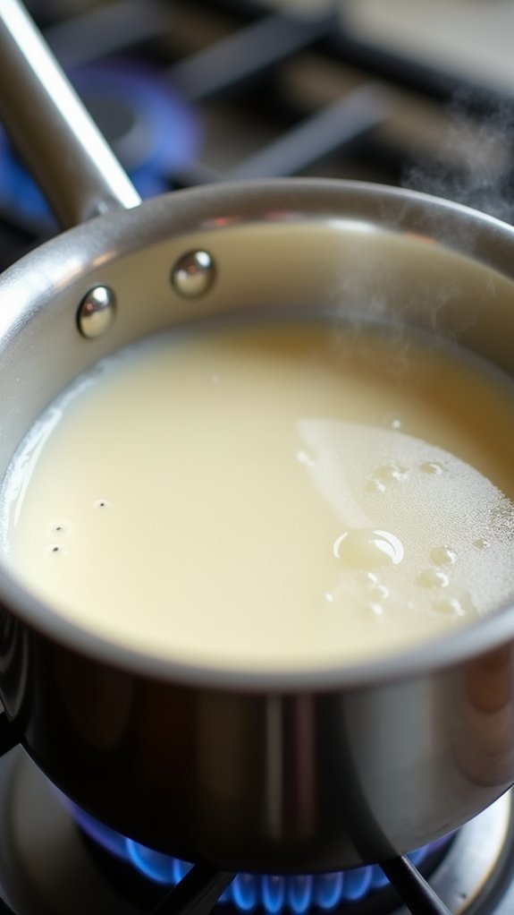 heat cream until bubbling