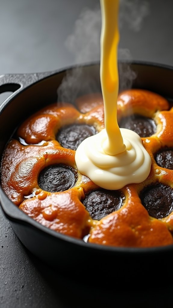 pour batter around pudding