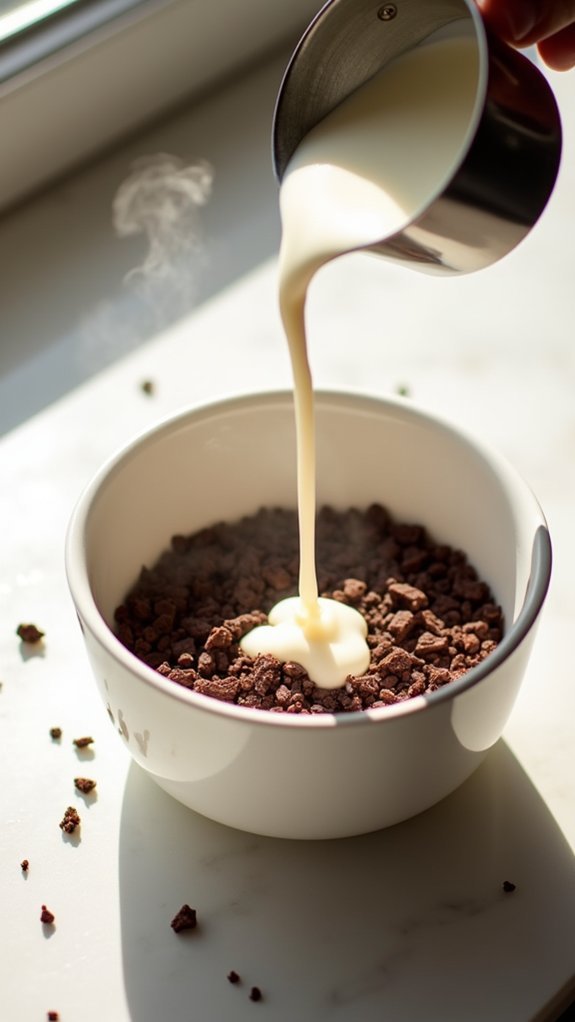 pour cream onto chocolate