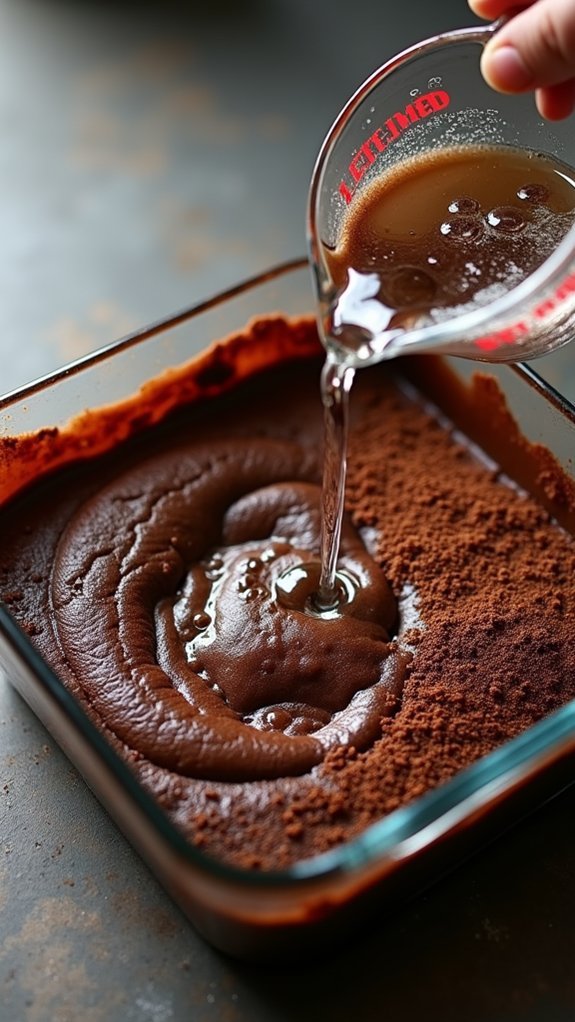 pour water onto batter