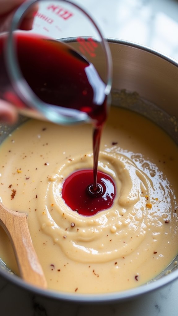 pour wine into mixture