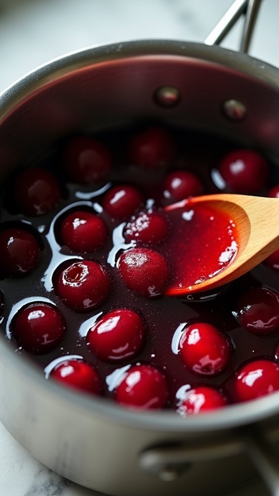 pouring cherry syrup carefully