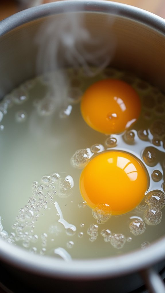 simmer eggs in water