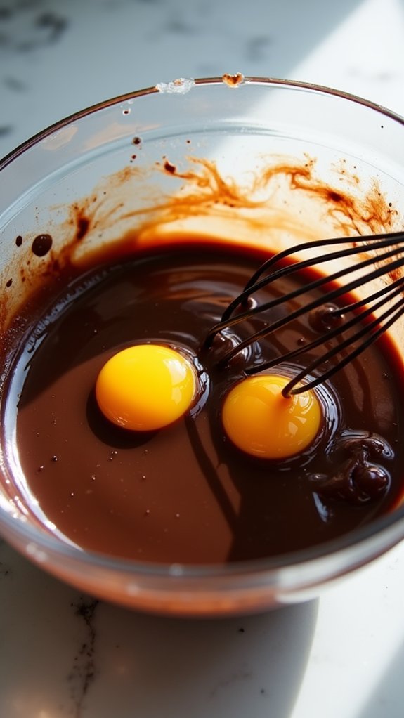 whisk eggs into fudge