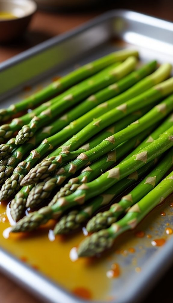 spread spears evenly on pan